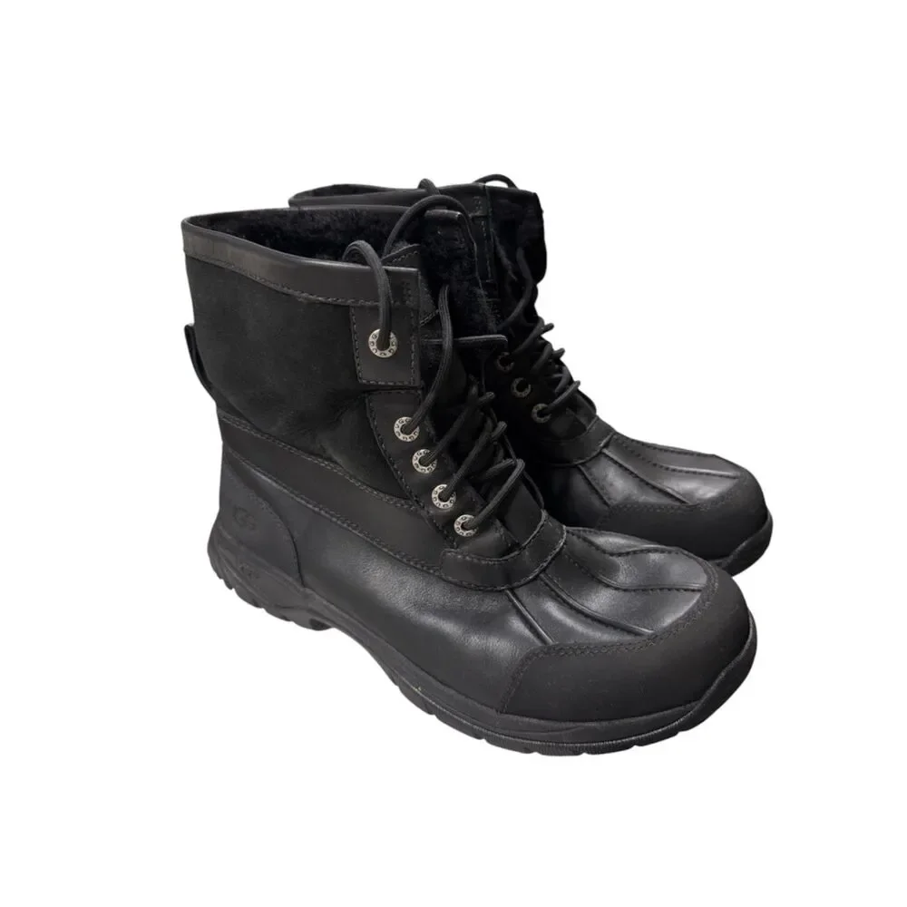 UGG Australia Waterproof Black Leather Winter Snow Boots Vibram Sole
